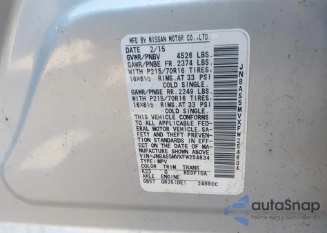 2015 Nissan Rogue Select S из США, поврежденный, VIN JN8AS5MVXFW254634